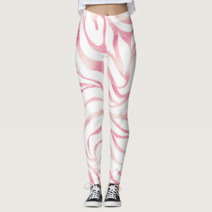 Elegant Roos Gold Glitter Zebra White Animal Print Leggings