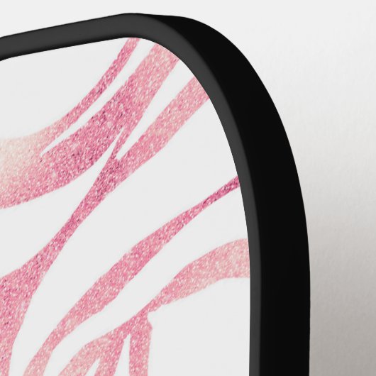 Elegant Roos Gold Glitter Zebra White Animal Print Pickleball Paddle (Links Detail)