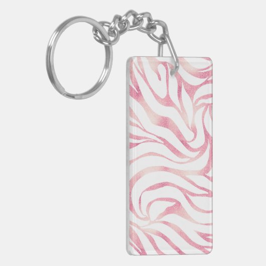 Elegant Roos Gold Glitter Zebra White Animal Print Sleutelhanger (Voorkant Links)