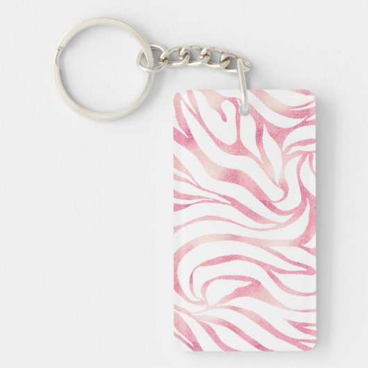 Elegant Roos Gold Glitter Zebra White Animal Print Sleutelhanger (Voorkant)