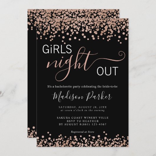 Elegant Roos Gold Glitters Black Bachelorette Kaart (Voorkant / Achterkant)