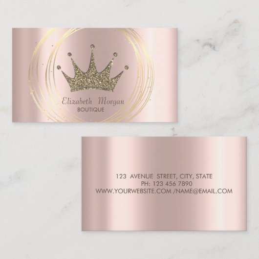 Elegant Roos Gold, gouden cirkels Glitter Tiara Visitekaartje (Voorkant / Achterkant)