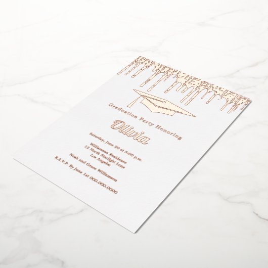 Elegant Roos Gold Graduation Party Folie Uitnodiging (Gedraaid)