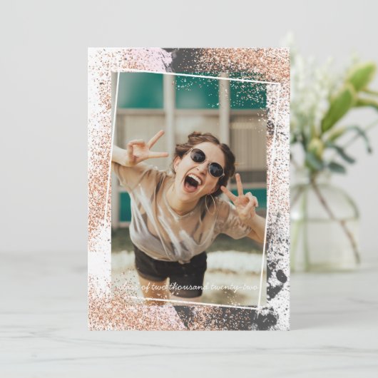 Elegant Roos Gold Graduation Party Invitation Kaart (Staand voorkant)