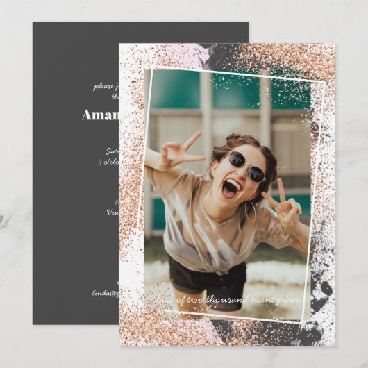 Elegant Roos Gold Graduation Party Invitation Kaart (Voorkant / Achterkant)