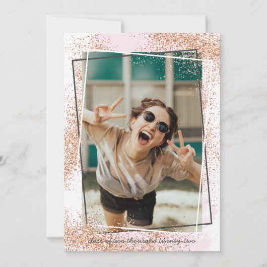 Elegant Roos Gold Graduation Party Invitation Kaart (Voorkant)