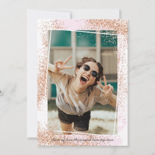 Elegant Roos Gold Graduation Party Invitation Kaart (Voorkant)