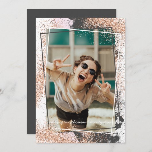 Elegant Roos Gold Graduation Party Invitation Kaart (Voorkant / Achterkant)