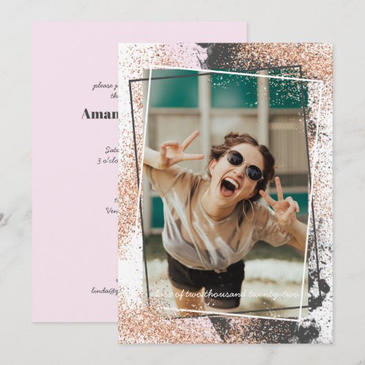 Elegant Roos Gold Graduation Party Invitation Kaart (Voorkant / Achterkant)