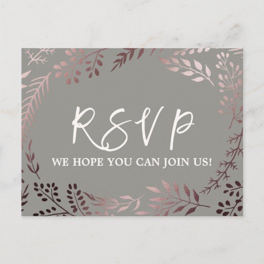 Elegant Roos Gold & Gray Menu Keuze RSVP-Briefkaar (Voorkant)