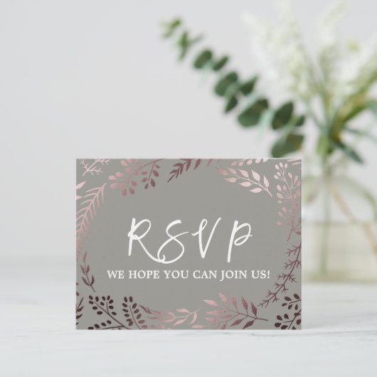 Elegant Roos Gold & Gray Menu Keuze RSVP-Briefkaar (Staand voorkant)