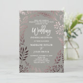 Elegant Roos Gold & Gray Weddenschap Evening Recep Kaart (Staand voorkant)