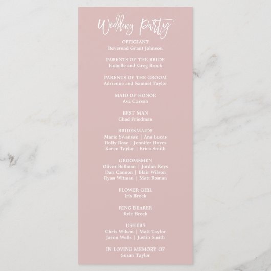 Elegant Roos Gold & Gray Wedding Program Programmakaart (Achterkant)