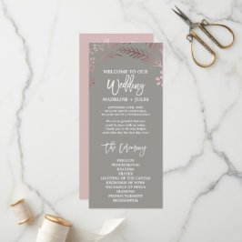 Elegant Roos Gold & Gray Wedding Program Programmakaart