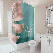 Elegant Roos Gold Green Palm Leaf Monogram Douchegordijn (In situ)