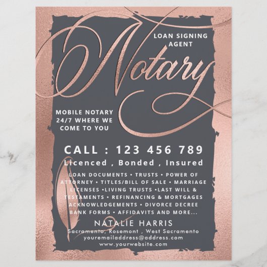 Elegant Roos Gold & Grey Notary Loan Agent Flyer (Voorkant)
