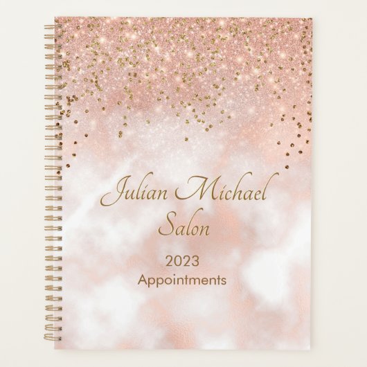 Elegant Roos Gold Hair Salon Benoeming Book 2023 Planner (Voorkant)