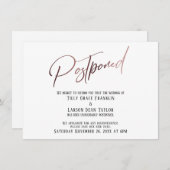 Elegant Roos Gold Handwrite Postponed Wedding Kaart (Voorkant / Achterkant)
