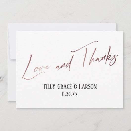 Elegant Roos Gold Handwriting Love and Bedankt (Voorkant)