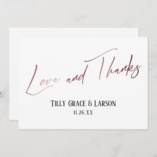 Elegant Roos Gold Handwriting Love and Bedankt (Voorkant / Achterkant)