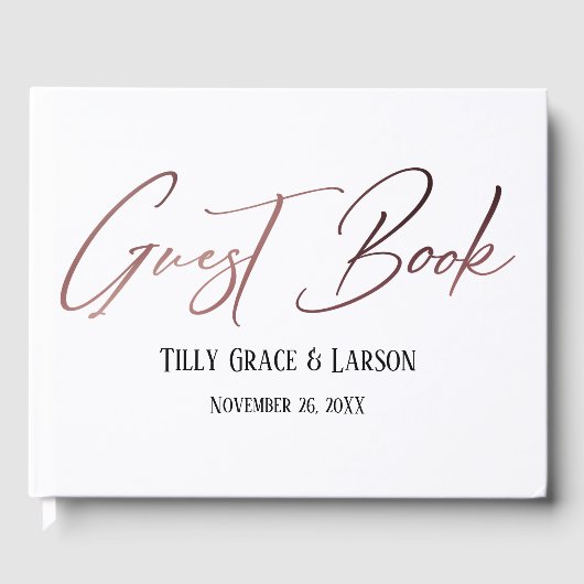 Elegant Roos Gold Handwriting Simple Guest Book Gastenboek (Voorkant)