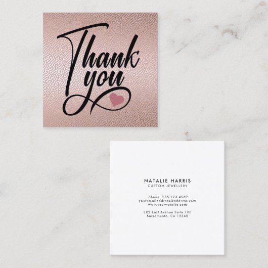 Elegant Roos Gold Hartelijk dank Vierkante Visitekaartje (Voorkant / Achterkant)