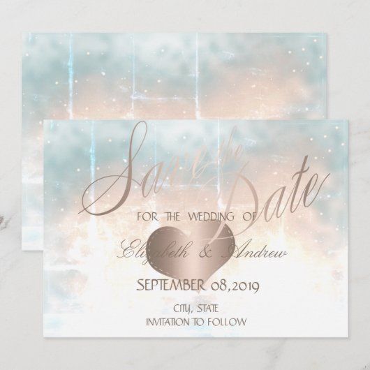 Elegant Roos Gold Heart Wedding Save the date (Voorkant / Achterkant)
