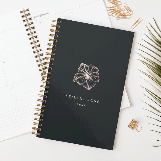 Elegant Roos Gold Hibiscus Flower Personalized Planner