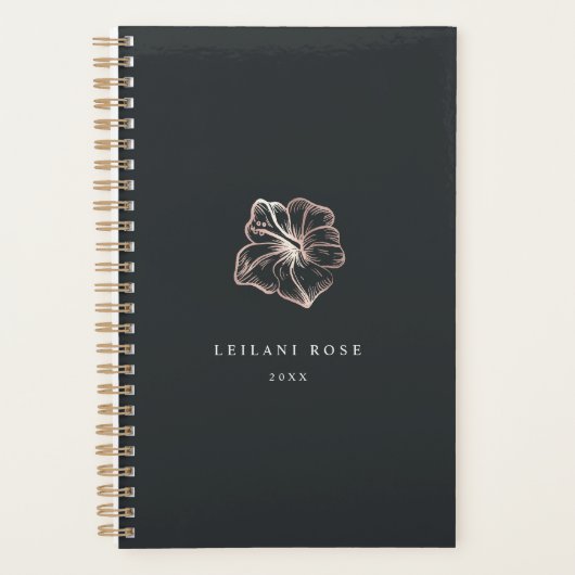 Elegant Roos Gold Hibiscus Flower Personalized Planner (Voorkant)