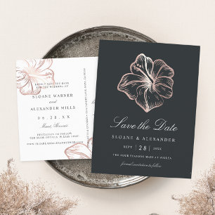 Elegant Roos Gold Hibiscus Flower Save the Date Aankondigingskaart