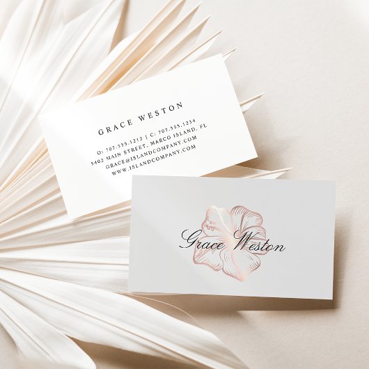 Elegant Roos Gold Hibiscus Flower Script Visitekaartje