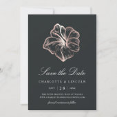 Elegant Roos Gold Hibiscus Flower Wedding Save The Date (Voorkant)