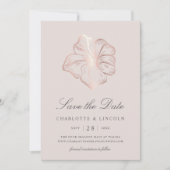 Elegant Roos Gold Hibiscus Flower Wedding Save The Date (Voorkant)