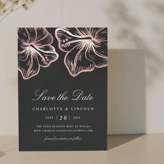 Elegant Roos Gold Hibiscus Flower Wedding Save The Date