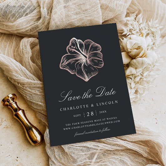 Elegant Roos Gold Hibiscus Flower Wedding Save The Date
