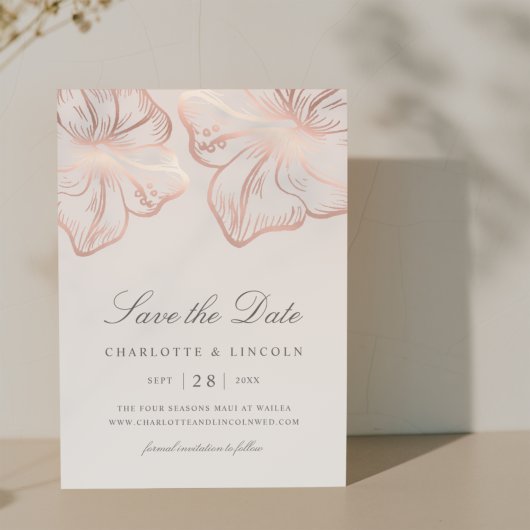 Elegant Roos Gold Hibiscus Flower Wedding Save The Date
