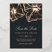 Elegant Roos Gold Hibiscus Flower Wedding Save the Folie Uitnodiging (Voorkant)