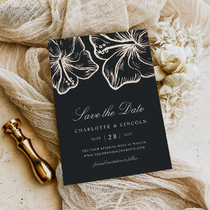 Elegant Roos Gold Hibiscus Flower Wedding Save the Folie Uitnodiging