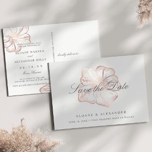 Elegant Roos Gold Hibiscus Wedding Save the Date Aankondigingskaart