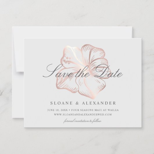 Elegant Roos Gold Hibiscus Wedding Save the Date Magnetische Uitnodiging (Voorkant)