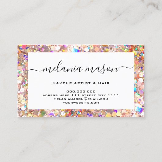 Elegant Roos Gold Holographic Glitter Makeup Hair Visitekaartje (Achterkant)