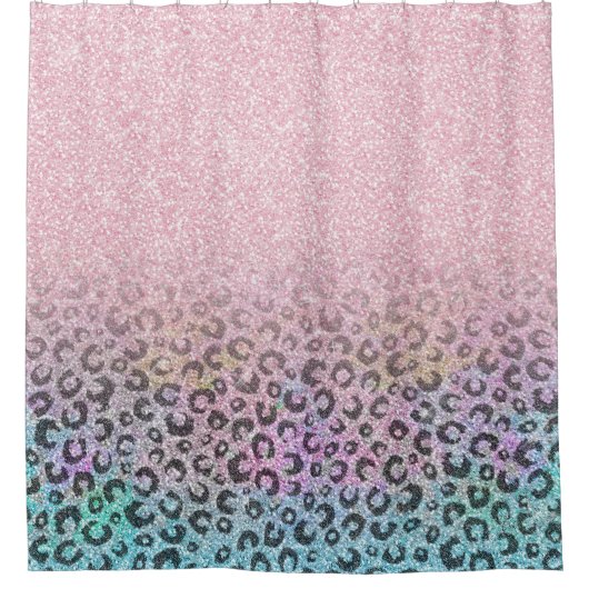 Elegant Roos Gold Iridescent Glitter Leopard Print Douchegordijn (Voorkant)