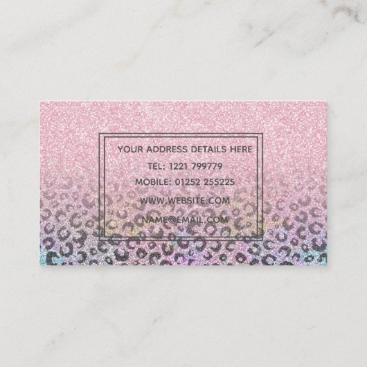 Elegant Roos Gold Iridescent Glitter Leopard Print Visitekaartje (Achterkant)