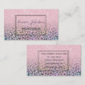 Elegant Roos Gold Iridescent Glitter Leopard Print Visitekaartje (Voorkant / Achterkant)