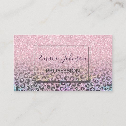 Elegant Roos Gold Iridescent Glitter Leopard Print Visitekaartje (Voorkant)