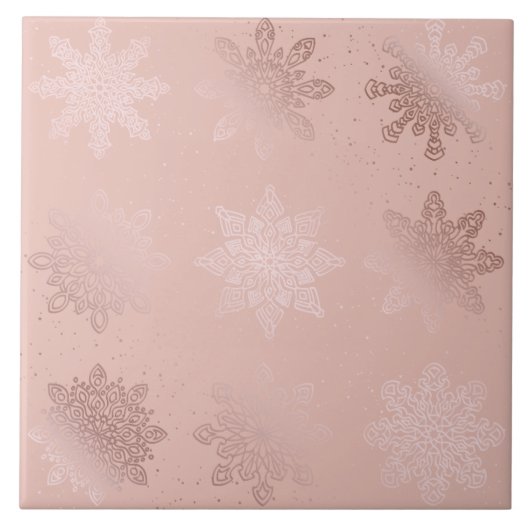 Elegant Roos Gold Kerstmis Snowflake Patroon Tegeltje (Voorkant)