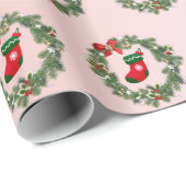 Elegant Roos Gold Kerstmis Sokken & WreatPattern Cadeaupapier (Rol Hoek)