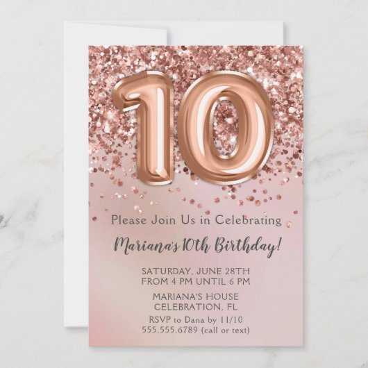 Elegant Roos Gold Kinder Girl 10e verjaardag Kaart (Voorkant)