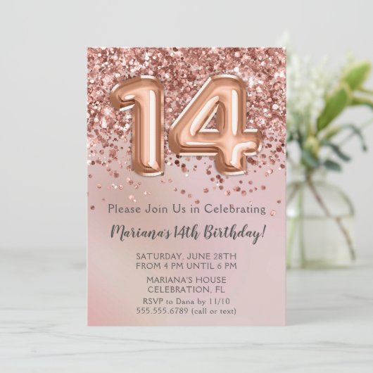 Elegant Roos Gold Kinder Girl 14e verjaardag in Kaart (Staand voorkant)