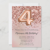 Elegant Roos Gold Kinder Girl 4e verjaardag Inv Kaart (Voorkant)